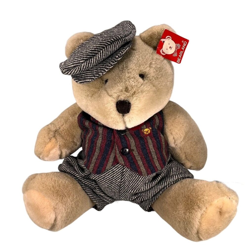 Vtg Bearland Teddy Bear 1985 Jointed Vest Cap Bowtie Suspenders Stuffed Plush